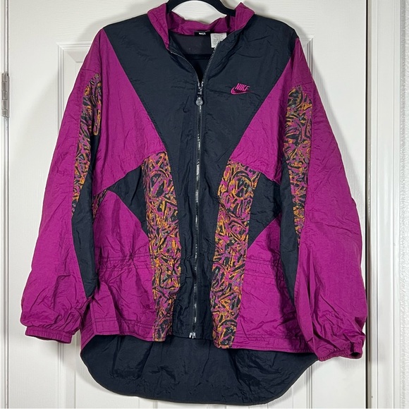 Nike Women's 1990s Vintage Pink and Black Windbreaker Jacket - Picture 1 of 6